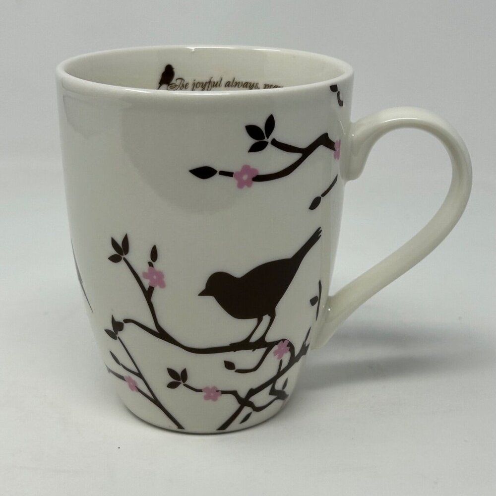 Divinity Religious Bible Verse Coffee Tea Mug  with Birds (1 Thess 5: 16-18)